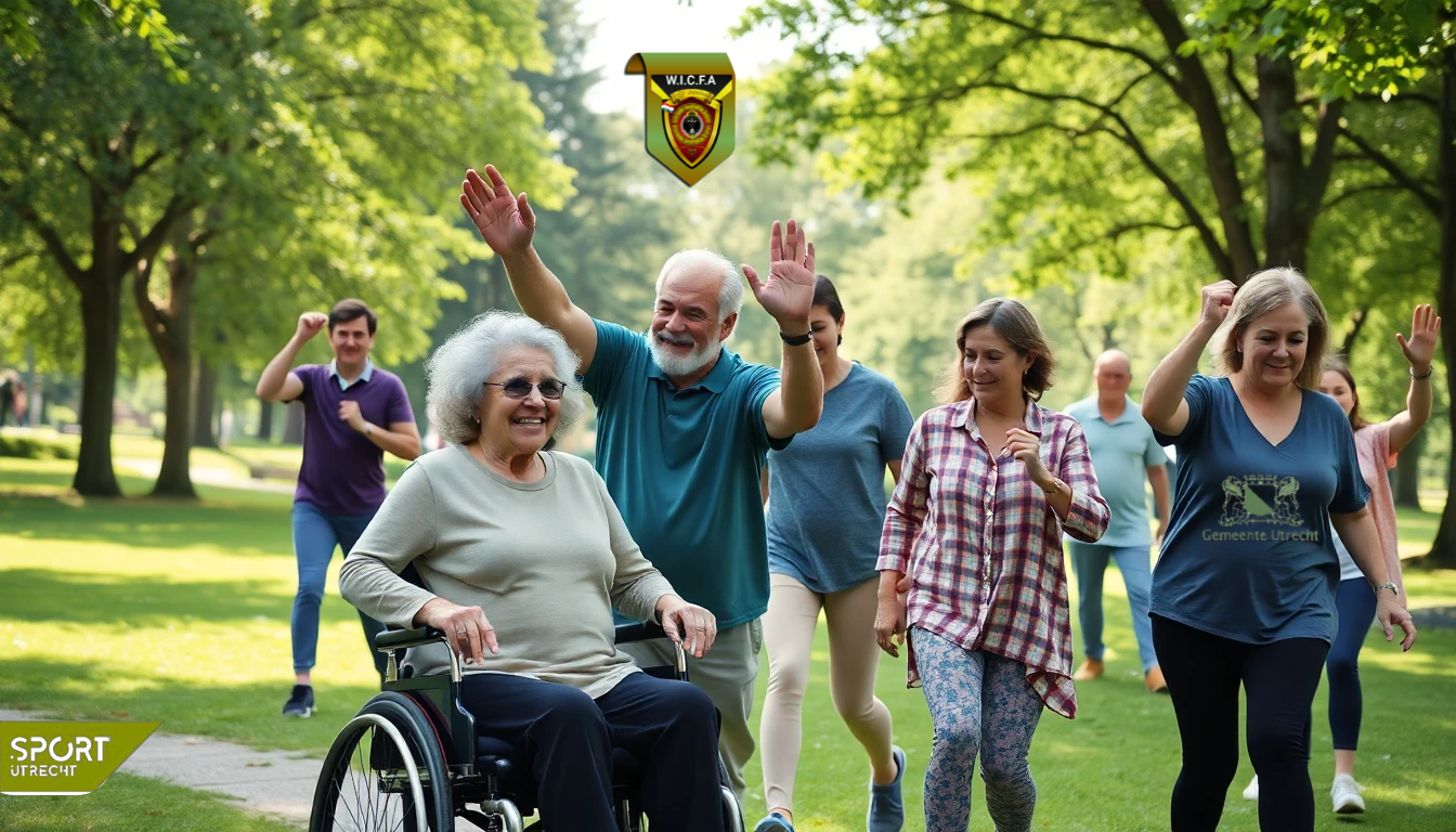 Groep mensen die samen sporten in een park
